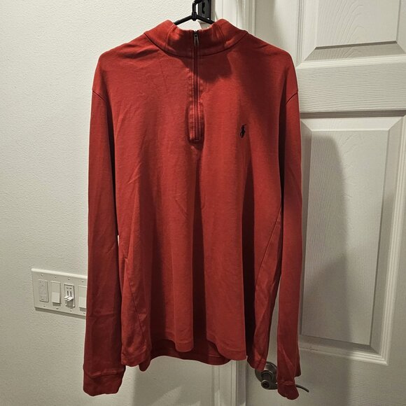 Polo Ralph Lauren Mens Red 1/4 Zip Pullover Pima Cotton Logo Sweater Size Large - Picture 1 of 8